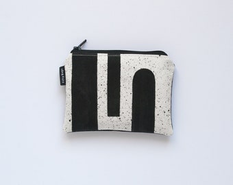 Small canvas coin purse, wallet, zipper pouch - modern, monochrome, geometric, minimal, scandinavian, black and white, ooak, cotton