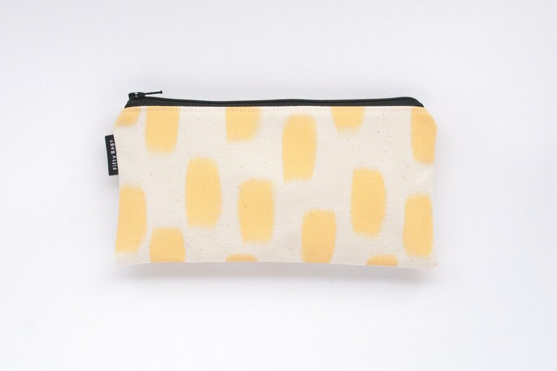 Canvas zipper pouch pencil case lemon, yellow, pastel, handpainted, modern, abstract, minimal, scandinavian, sturdy, original, 100% cotton image 2