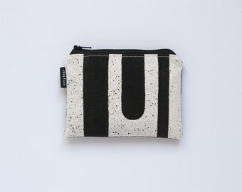 Small canvas coin purse, wallet, zipper pouch - modern, monochrome, geometric, minimal, scandinavian, black and white, ooak, cotton