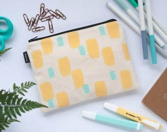 Canvas zipper pouch pencil case - lemon, yellow, pastel, handpainted, modern, abstract, minimal, scandinavian, sturdy, original, 100% cotton