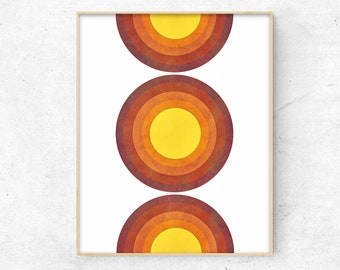 Mid Century Circles Art Print Download - Yellow Orange Modern Wall Decor - Vintage Inspired Poster - Retro Colors - Instant Digital Download