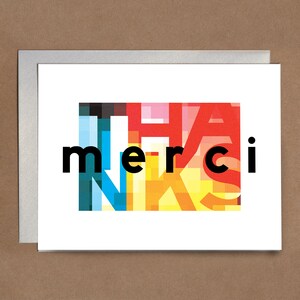 MERCI - THANKS Printable Greeting Card - Colorful Typography Modern Card Instant Download- Foldable pdf diy A2 Graphic Design Type Card