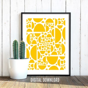 Mod Lemon Wedge Art Print - Amarillo Medio Siglo Moderna Decoración de la Pared - Instant Digital Descargar