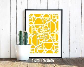 Mod Lemon Wedge Art Print - Yellow Mid Century Modern Wall Decor - Instant Digital Download