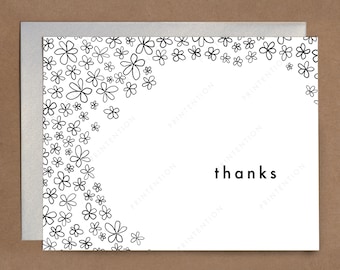 Thank You Card Printable Foldable Greeting - Thanks Minimal Floral Illustration - Instant Digital Download - DIY Printable card template A2