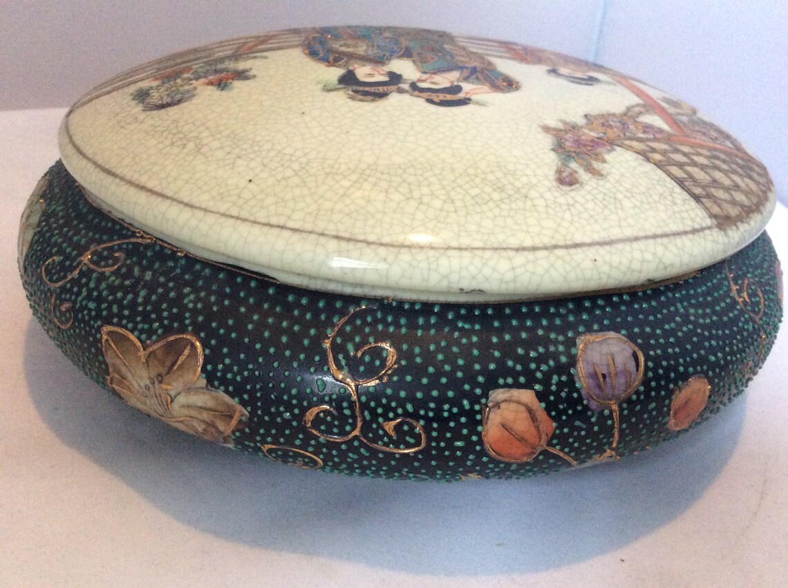 Vintage Royal Satsuma Bowl with Lid Hand Painted Geisha Motif Etsy
