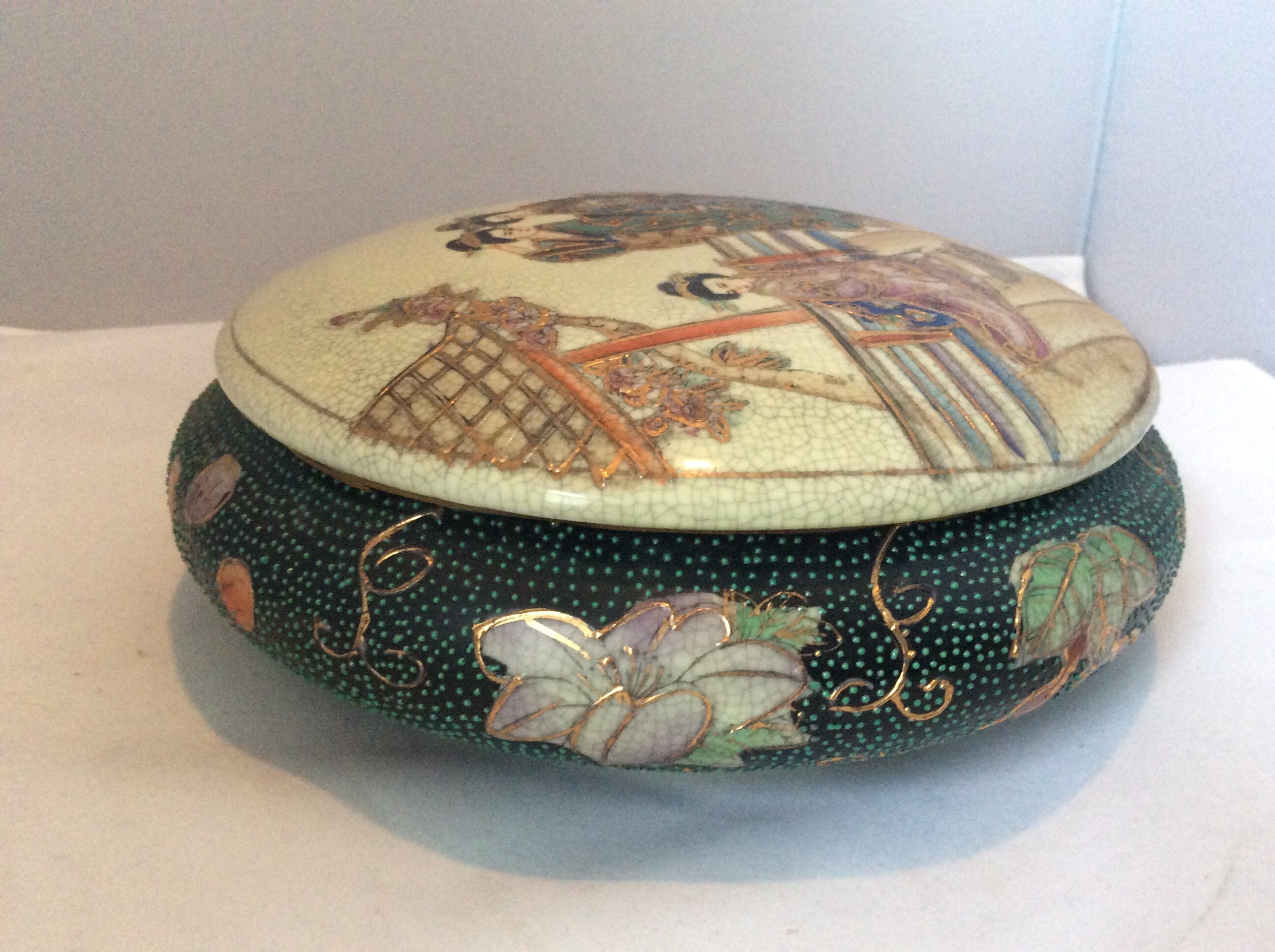 Vintage Royal Satsuma Bowl with Lid Hand Painted Geisha Motif Etsy