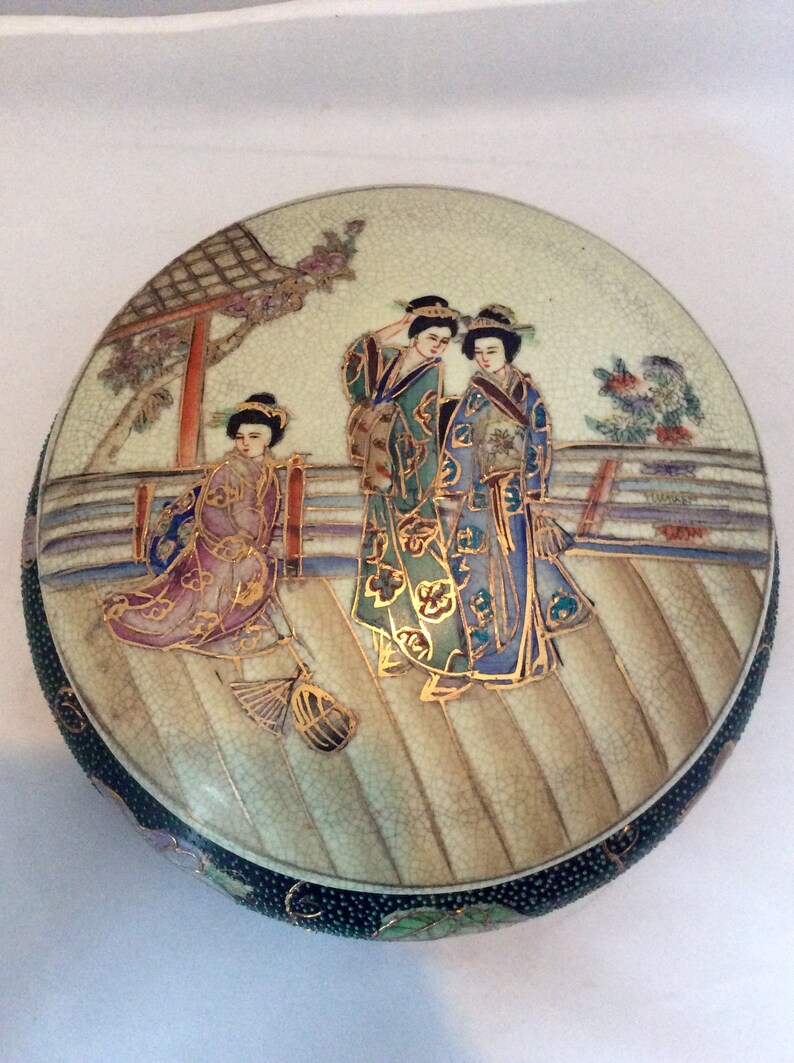 Vintage Royal Satsuma Bowl with Lid Hand Painted Geisha Motif Etsy