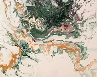 Forest Green, Pale Pink and Gold Acrylic Painting with Resin Finish - Untitled