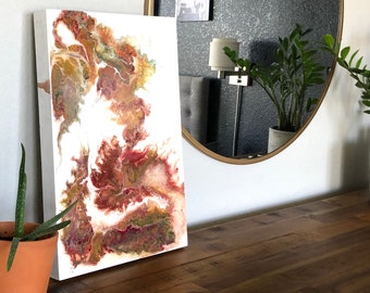 Burnt Umber, Rose Gold, Yellow Ochre, and White Acrylic Painting with Resin Finish - Mica