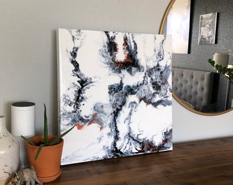 Navy Blue, Bronze and White Painting w/ Resin Top Coat - Fracture