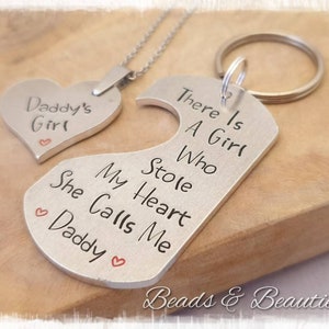 Daddy Daughter Set, There Is A Girl Who Stole My Heart, Keyring and Necklace Set, Fathers Day, Dad, Gift, Daddy's Girl