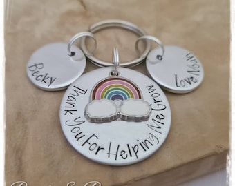 Rainbow, Thank You For Helping Me Grow,  Personalised Teacher Keyring,  Teacher Gift,  Handstamped,  Beadsandbeauties, Gift, End Of Term.
