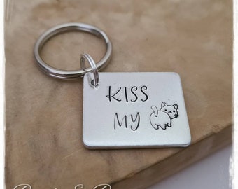 Kiss My A*** Keyring, Rude Keyring, Funny Keyring, Cat Keyring, Pusey, Kiss My Butt Keyring, Handstamped, Beadsandbeauties