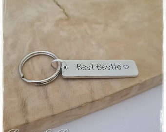 Handstamped Bestie Keychain, Aluminum Keyring, Best Friend Gift