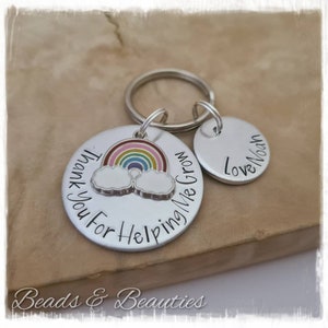 Rainbow, Thank You For Helping Me Grow Keyring, Teacher Gift, Personalised Keyring, TA, Teaching Assistant, Nursery, End Term, Hand Stamped