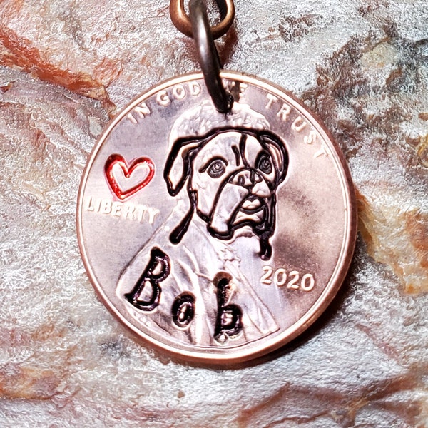 BOXER dog with heart / Boxer dog gift / PERSONALIZED Hand-stamped Key Ring Keychain Your Choice of Date  1959 through 2024 - Style 1 Face
