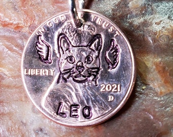 CAT / Kitty Cat / Personalized MEMORIAL Angel wings - Loss - Penny Key Ring Date 1959-2025