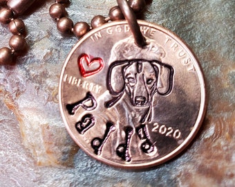 DACHSHUND Doxie Weenie wiener dog PERSONALIZED Hand-Stamped Penny Necklace - choice of 1959 - 2021