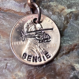 HELICOPTER / Helicopter gift / PERSONALIZED Penny key ring / key chain Choice of Dates 1959 through 2025