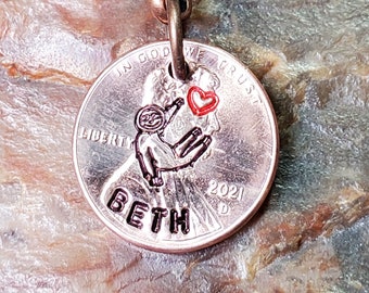 SLOTH / Sloth with heart, Sloth Gift, PERSONALIZED Penny Key chain Keyring  Dates available 1959 through 2025