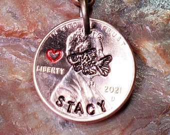 GOLDFISH / Goldfish Gift / Goldfish with heart / Hand-stamped PERSONALIZED  Penny Key Ring / key chain Your Choice of Date 1959 through 2024