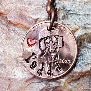 DACHSHUND with heart / Doxie / Weenie / wiener dog Penny PERSONALIZED Hand-stamped Penny Key Ring Your Choice of Date 1959 through 2025