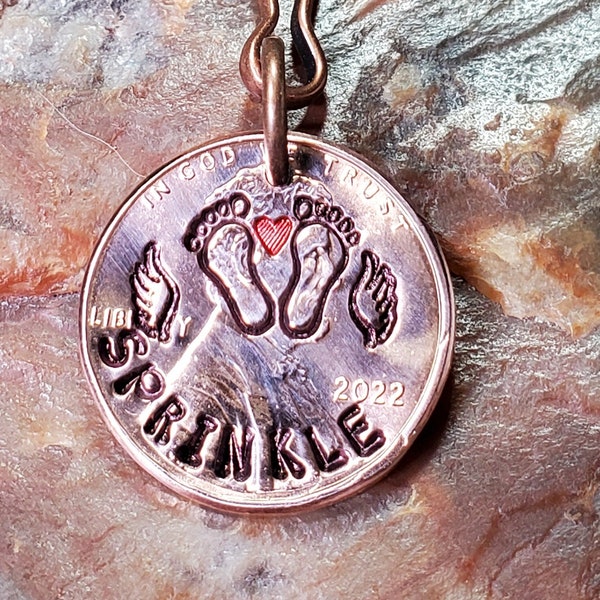 Baby Feet ANGEL Wings, Personalized Memorial, Remembrance - Miscarriage - Infant Loss - Baby Loss - Hand-stamped Penny Key Ring 1959 - 2024