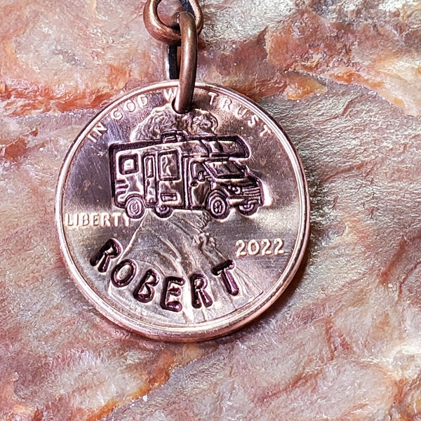RV Keyring/ RV Keychain / Camping gift / Travel / Adventure / PERSONALIZED Penny key ring / key chain Choice of Dates 1959 through 2024