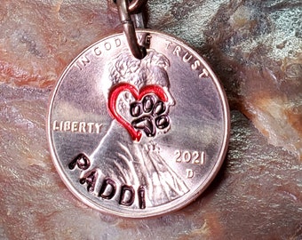 PAW / Red Heart / Dog Paw / Cat Paw / Dog Gift / Cat Gift / PERSONALIZED Penny Key chain / Keyring DATES available 1959 through 2025