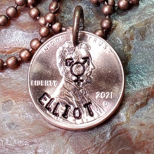 TRANSGENDER / Transgender symbol / LGBT Gift / Pride / PERSONALIZED Penny Necklace Choice of Dates 1959 through 2025