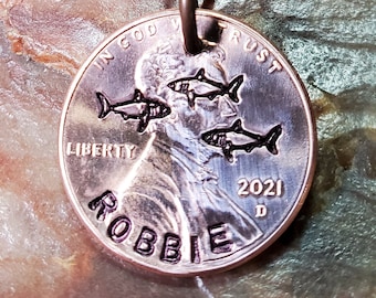 SHARK / Great White Shark / Shark Gift / PERSONALIZED Penny Key chain Keyring  Dates available 1959 through 2024 Style 1