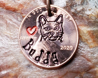 CAT / Cat with Heart / Cat gift / Kitty cat gift / PERSONALIZED Penny Key chain  DATES available 1959 through 2025
