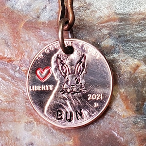 RABBIT /  Bunny Rabbit / Rabbit Gift / Hand-stamped PERSONALIZED Penny Key Ring / key chain Your Choice of Date 1959 through 2025 Design 2