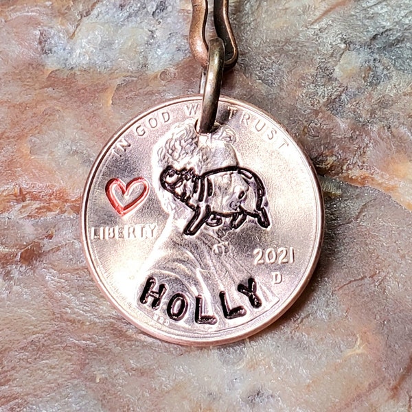 HIPPO with heart, Hippopotamus, Hippo Gift, PERSONALIZED Penny Key chain Keyring  Dates available 1959 through 2024