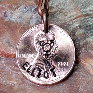 TRANSGENDER / Transgender symbol / LGBT Gift / Pride / PERSONALIZED Penny key ring / key chain Choice of Dates 1959 through 2025