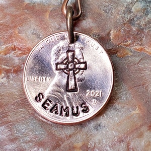 CELTIC CROSS Key Ring / Irish Gift / PERSONALIZED Penny Keychain / key ring Choice of Dates 1959 through 2025