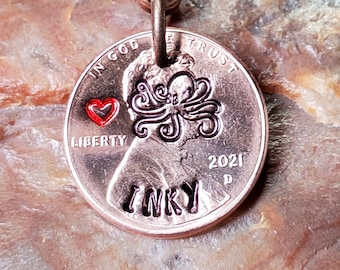 OCTOPUS - Octopus with Heart / Octopus Gift /  Penny PERSONALIZED key ring Choice of Dates 1959 through 2025