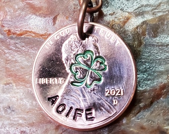 Lucky FOUR-LEAF Clover / 4-leaf clover / Style 1 / PERSONALIZED Clover Penny Keychain / key ring Choice of Dates 1959 through 2024