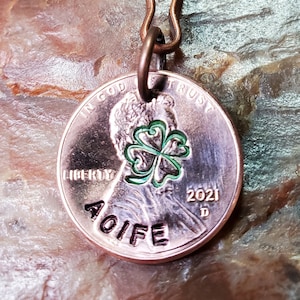 Lucky FOUR-LEAF Clover / 4-leaf clover / Style 1 / PERSONALIZED Clover Penny Keychain / key ring Choice of Dates 1959 through 2024