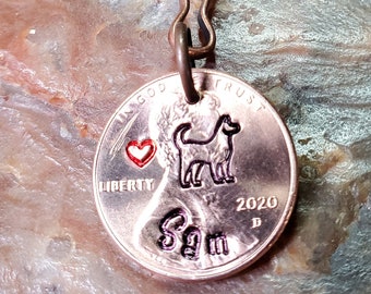 HUSKY with heart / Malamute / Husky Gift / PERSONALIZED Hand-stamped Penny Key Ring Your Choice of Date 1959 through 2024