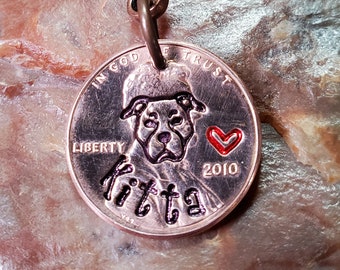 PIT BULL / with Heart / Pitbull / Pibbles / Pittie / Pitbull Gift /PERSONALIZED Hand-stamped Penny Key chain / Dates 1959 through 2024