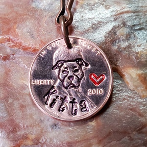 PIT BULL / with Heart / Pitbull / Pibbles / Pittie / Pitbull Gift /PERSONALIZED Hand-stamped Penny Key chain / Dates 1959 through 2024