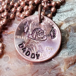 Fallen FIREFIGHTER, Fireman gift, Firewoman Personalized Angel Wings Memorial Remembrance Penny Necklace Choice of Dates 1959 - 2025