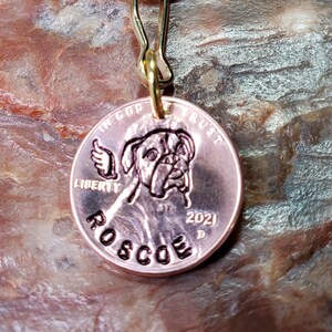 BOXER dog / Personalized MEMORIAL Angel wings - Loss Penny Key Ring- choice of 1959 - 2025 - Style 1 Face
