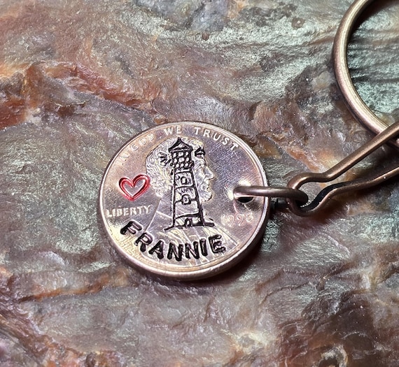 LIGHTHOUSE- Lighthouse with Heart / Lighthouse Gift / Penny PERSONALIZED key ring Choice of Dates 1959 through 2025