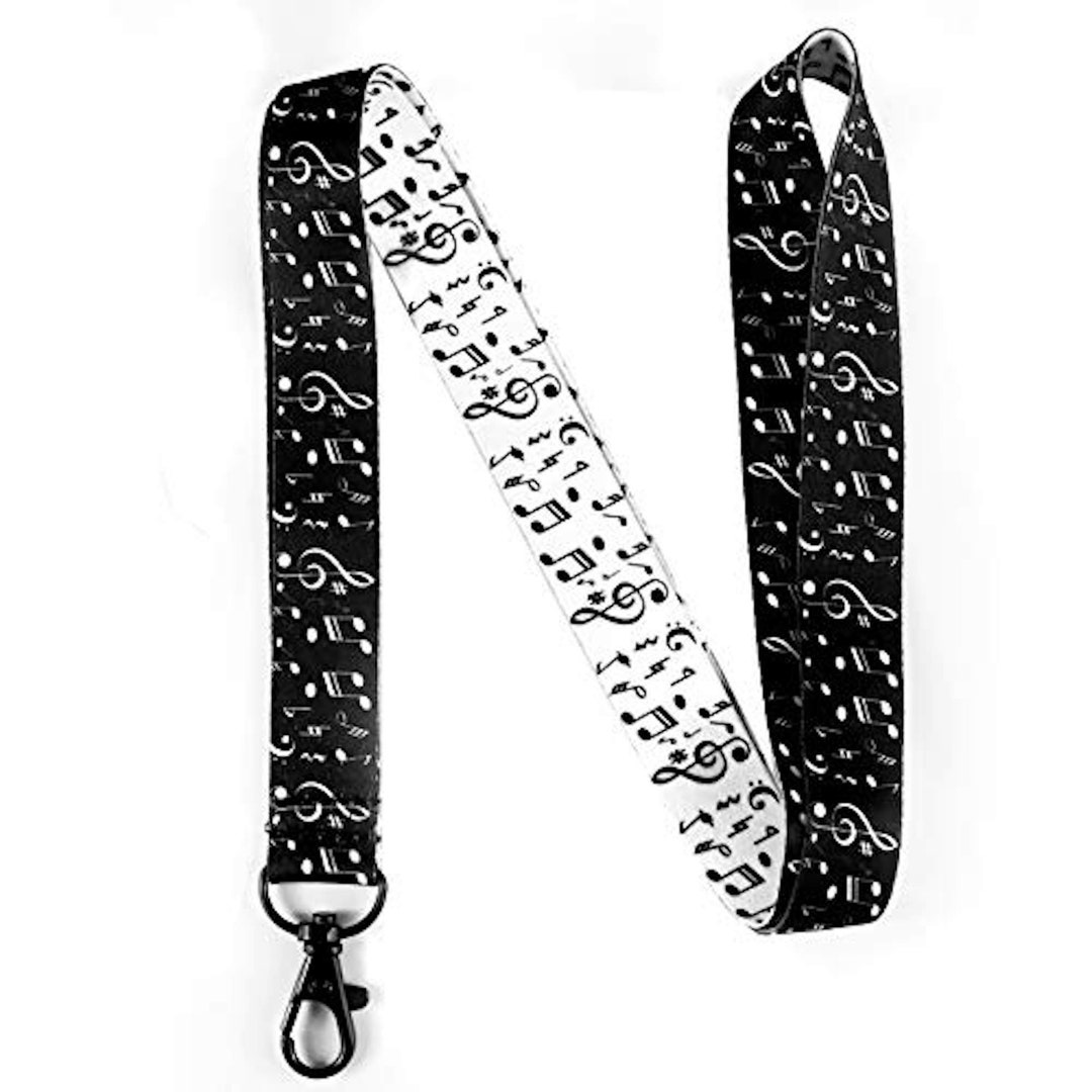 Music Notes Reversible Lanyard Keychain Neck Strap Musical Notes ID