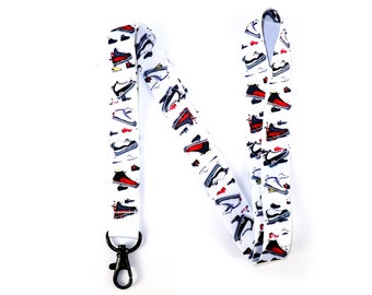 Jordan Shoemoji Lanyard Keychain Neck Strap - Jordan Sneaker Print ID Badge Holder for Keys Fob - Sneakerhead Gift Key Chain for Men Women