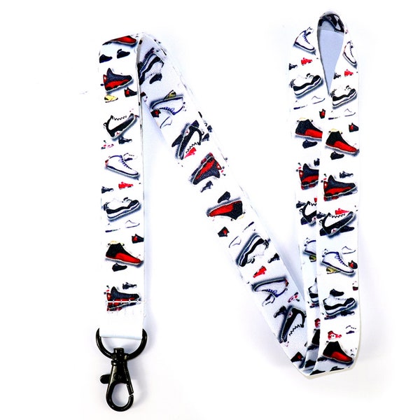 Jordan Shoemoji Lanyard Keychain Neck Strap - Jordan Sneaker Print ID Badge Holder for Keys Fob - Sneakerhead Gift Key Chain for Men Women