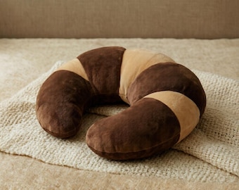 Cuernito Pan Dulce Pillow, Soft Plush Neck Cushion, Mexican Bakery Decor